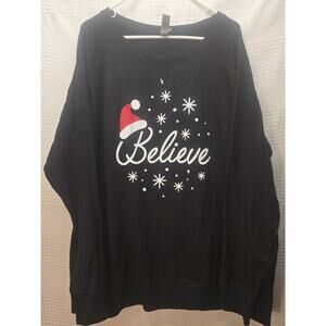 Insta Message Sweater Believe Long Sleeve Black Christmas Crew Neck 2X